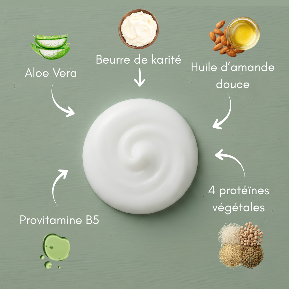 Soin démêlant naturel et sans rinçage pour bébé et enfants aux cheveux ondulés, bouclés et frisés. Beurre de karité, aloe vera, huile d'amande douce.