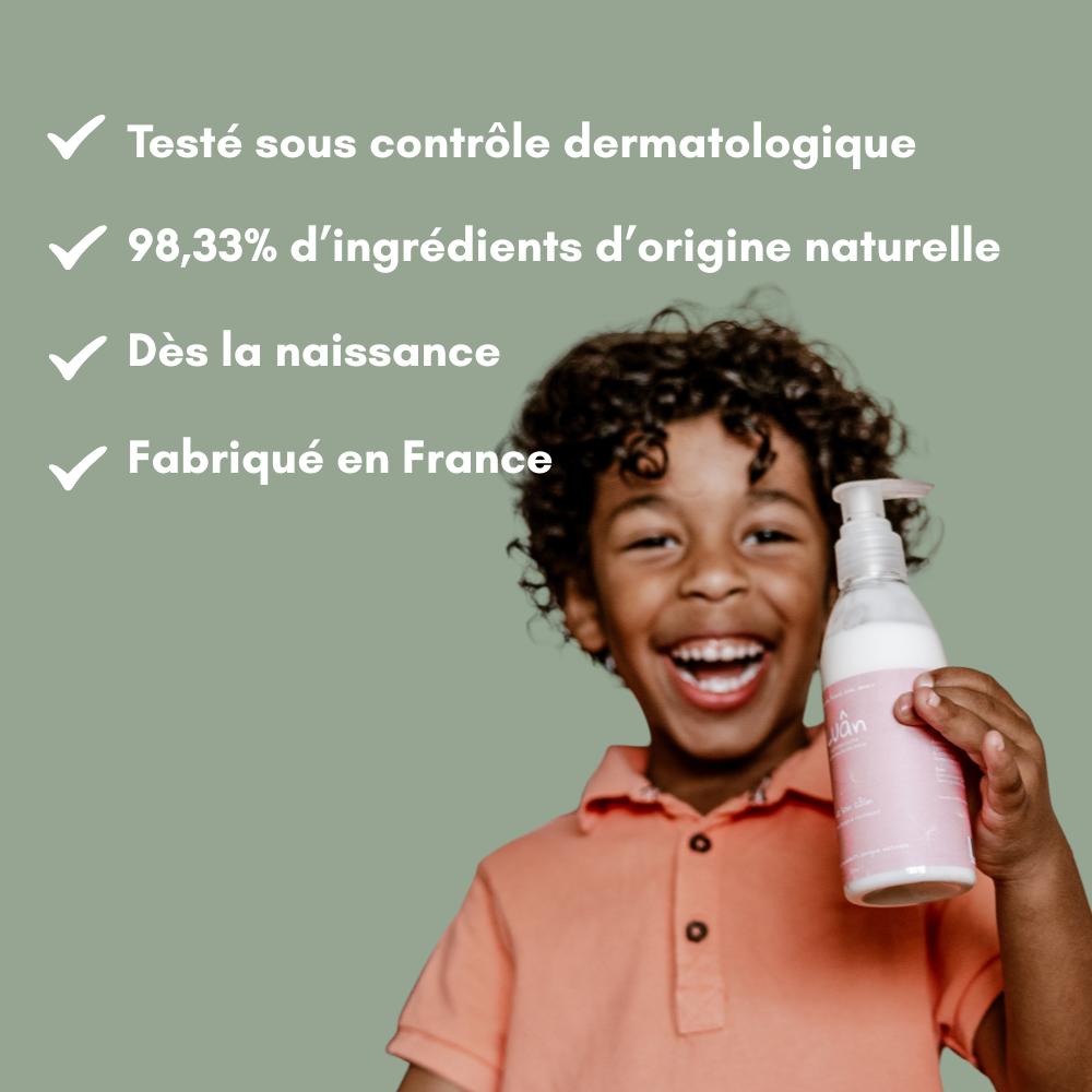 Soin démêlant naturel et sans rinçage pour bébé et enfants aux cheveux ondulés, bouclés et frisés.